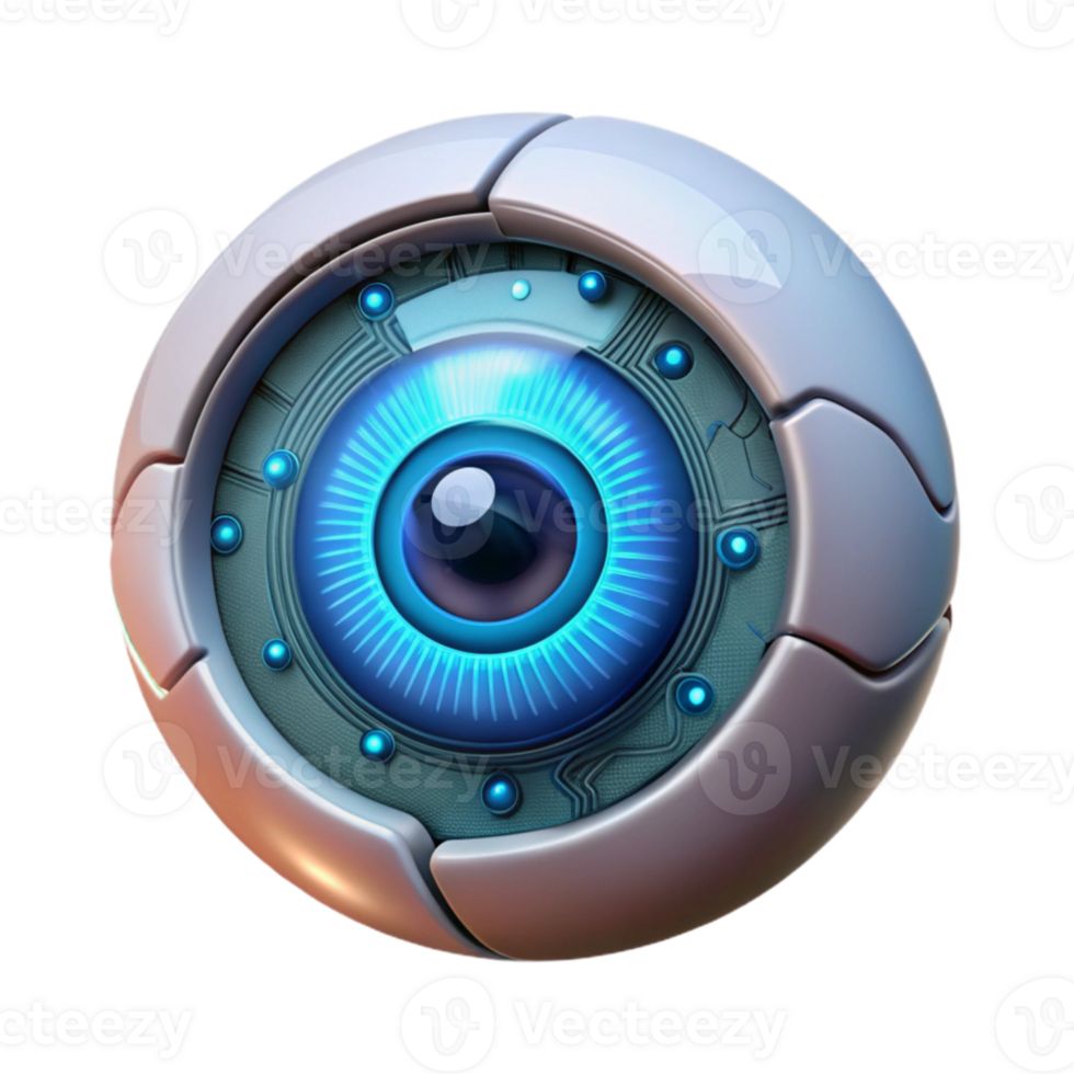 dramatic abstract A cybernetic eye, iris glowing with digital data, intricate circuitry visible, cyberpunk and biomechanical style detailed png