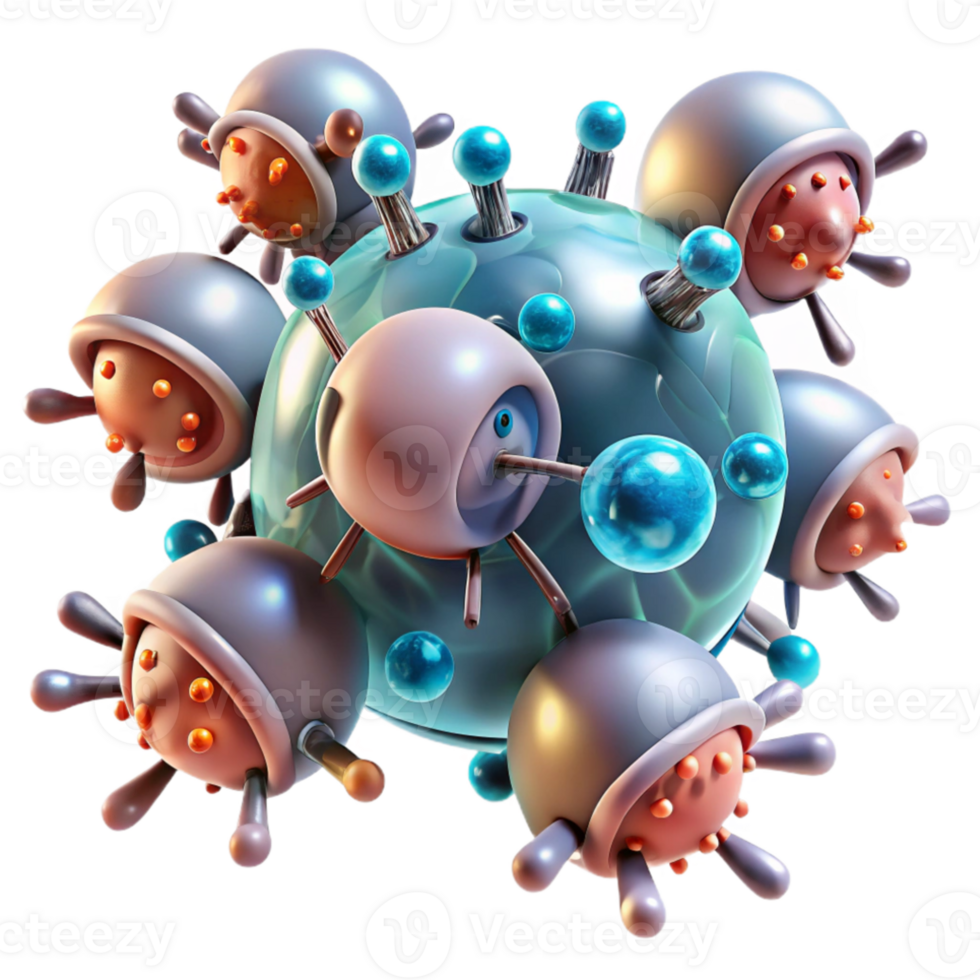 elegant creative A swarm of nanobots repairing damaged tissue, microscopic view with bioluminescent highlights, medical and scientific visualization style original png