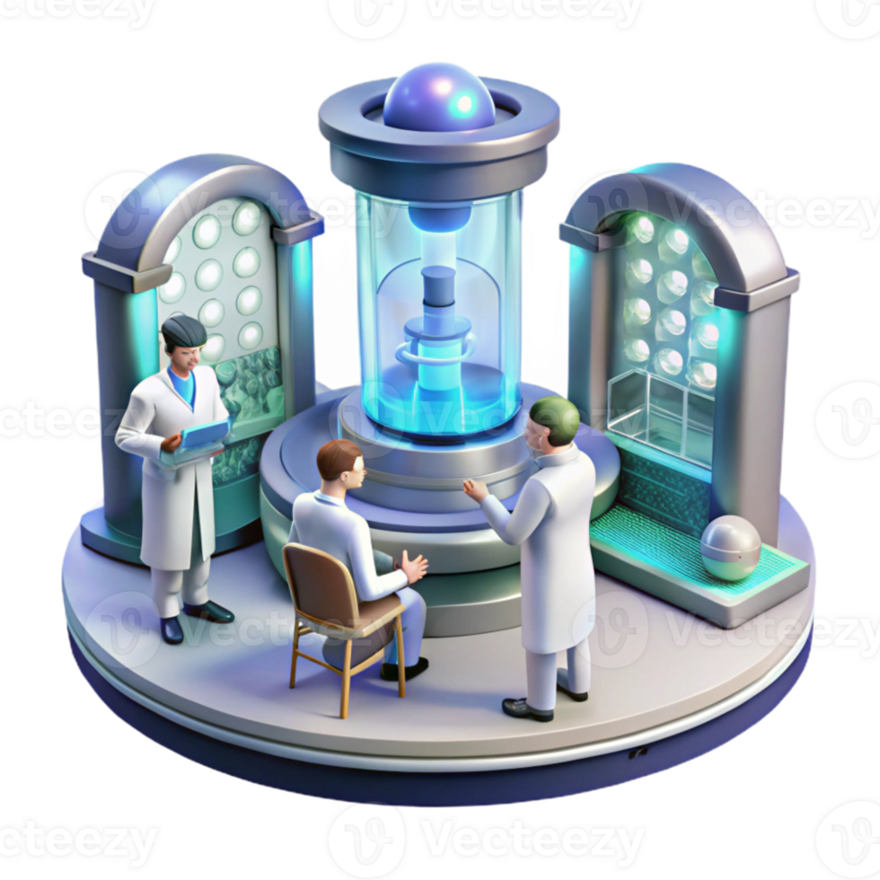 wonderful minimalist A futuristic laboratory filled with advanced technology, scientists working on holographic displays, scientific and futuristic style genuine png