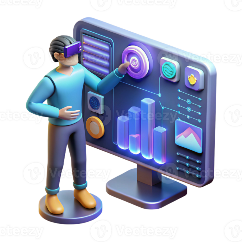 beautiful contemporary A futuristic interface, displaying complex data visualizations, user interacting with touch controls, cyberpunk style professional png