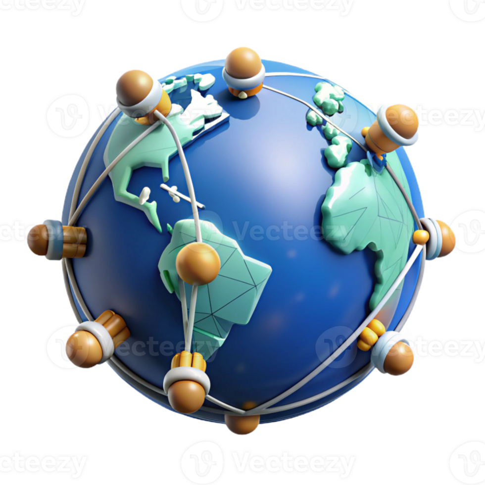 dramatic modern A network of interconnected satellites orbiting Earth, global communication network, futuristic and technological style authentic png