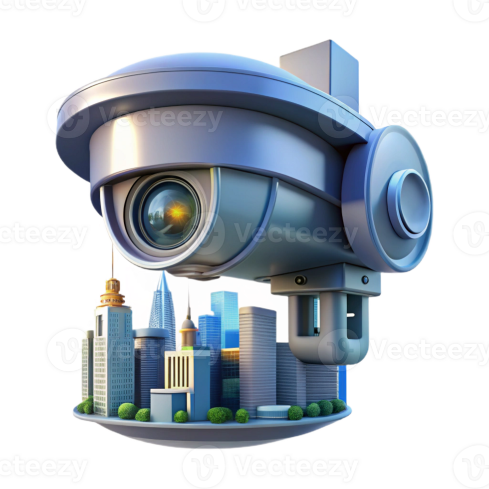 dramatic vintage A futuristic security camera, scanning a cityscape, surveillance and cyberpunk style exclusive png