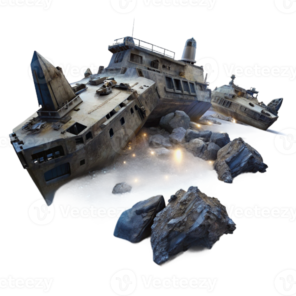 stunning modern A spaceship graveyard, derelict vessels floating in the emptiness of space, faint starlight illuminating their decaying hulls. Dark sci-fi, eerie lighting original png