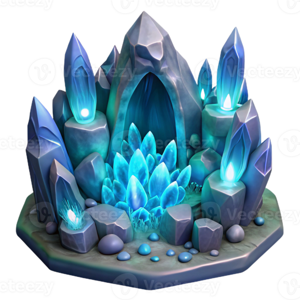 elegant creative A crystal cave, glowing with bioluminescent fungi, strange crystalline formations creating intricate patterns. Fantasy art, ethereal lighting exclusive png