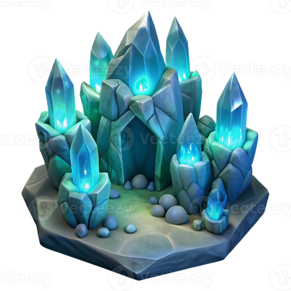 impressive abstract A crystal cave, glowing with bioluminescent fungi, strange crystalline formations creating intricate patterns. Fantasy art, ethereal lighting 4K png