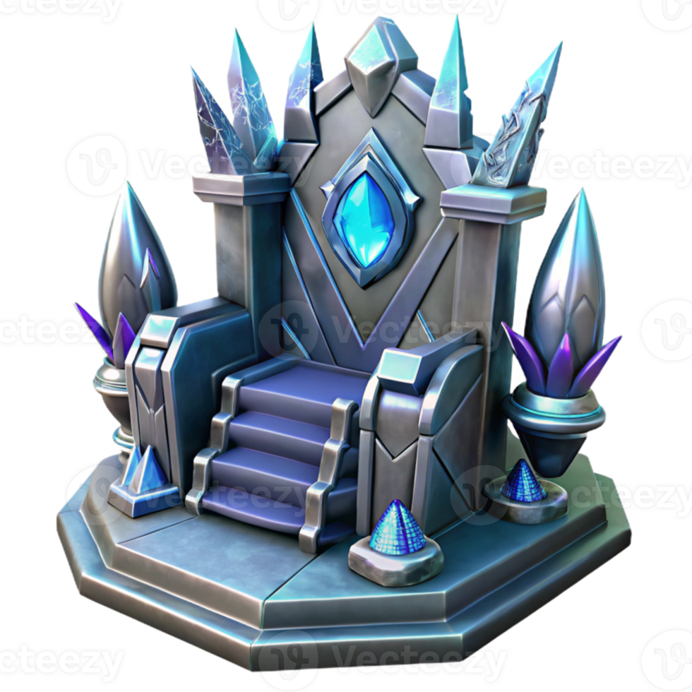 beautiful vintage A futuristic throne, made of polished metal and glowing crystals, intricate carvings and symbols adorning its surface. Fantasy art, dramatic lighting high quality png