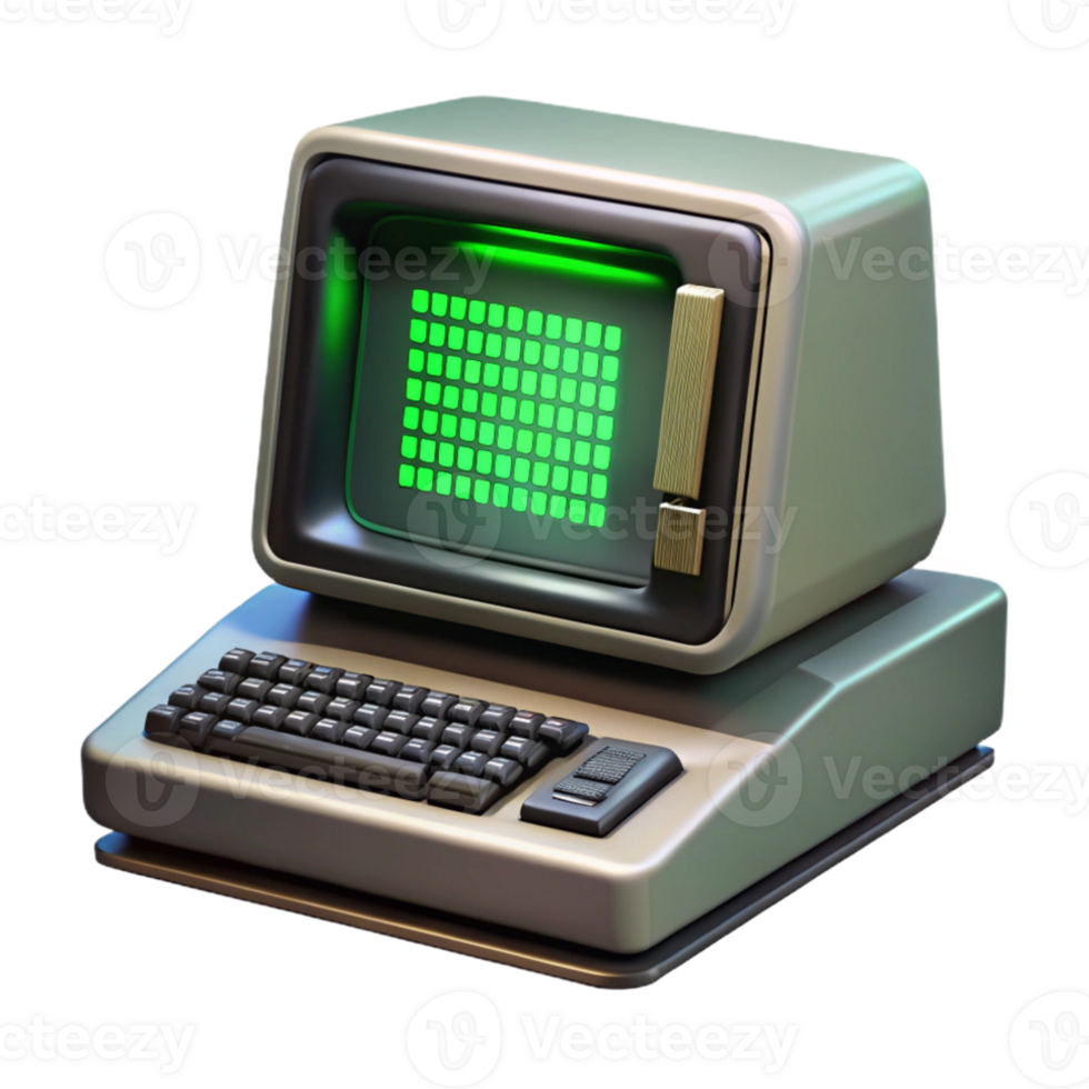 impressive artistic A vintage computer terminal displaying complex code, flickering green text on a black screen, lit by the terminal's own light. Retro style professional png