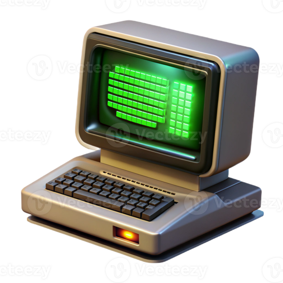 impressive creative A vintage computer terminal displaying complex code, flickering green text on a black screen, lit by the terminal's own light. Retro style genuine png