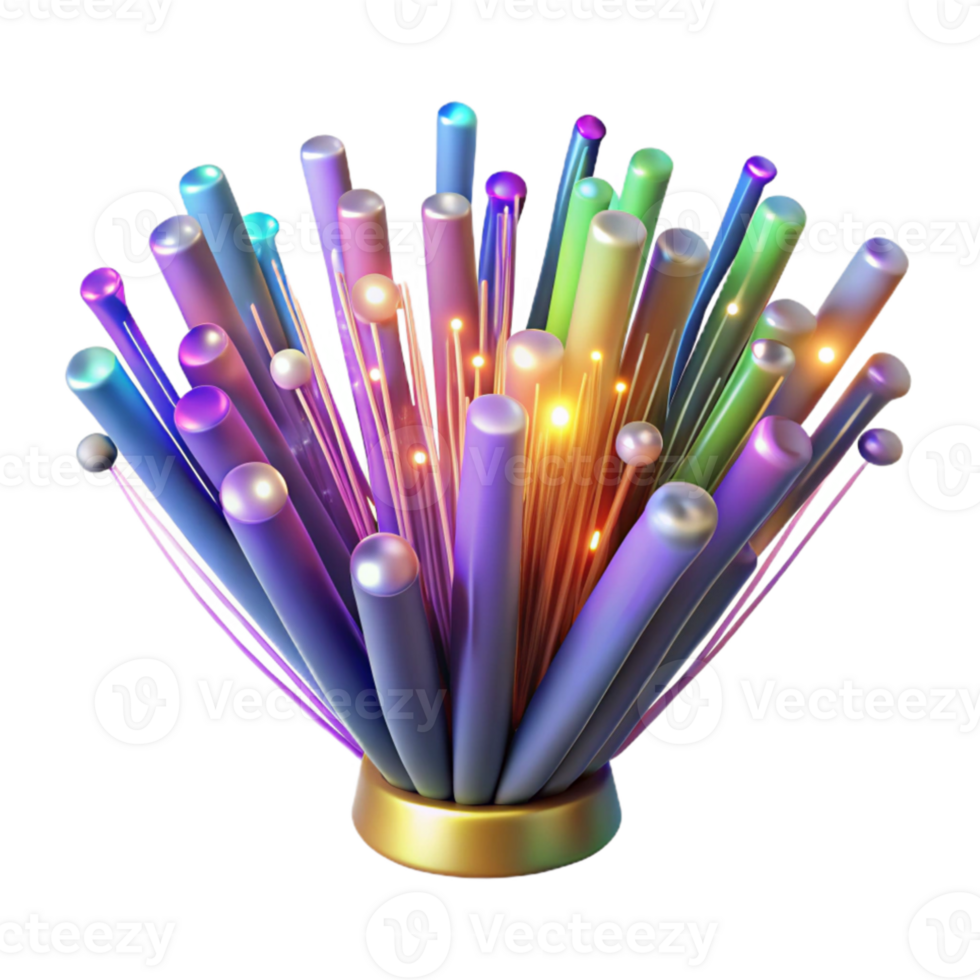 impressive rustic A network of fiber optic cables transmitting data, each cable glowing with a different color, lit by a dynamic, shifting light. Abstract style high quality png