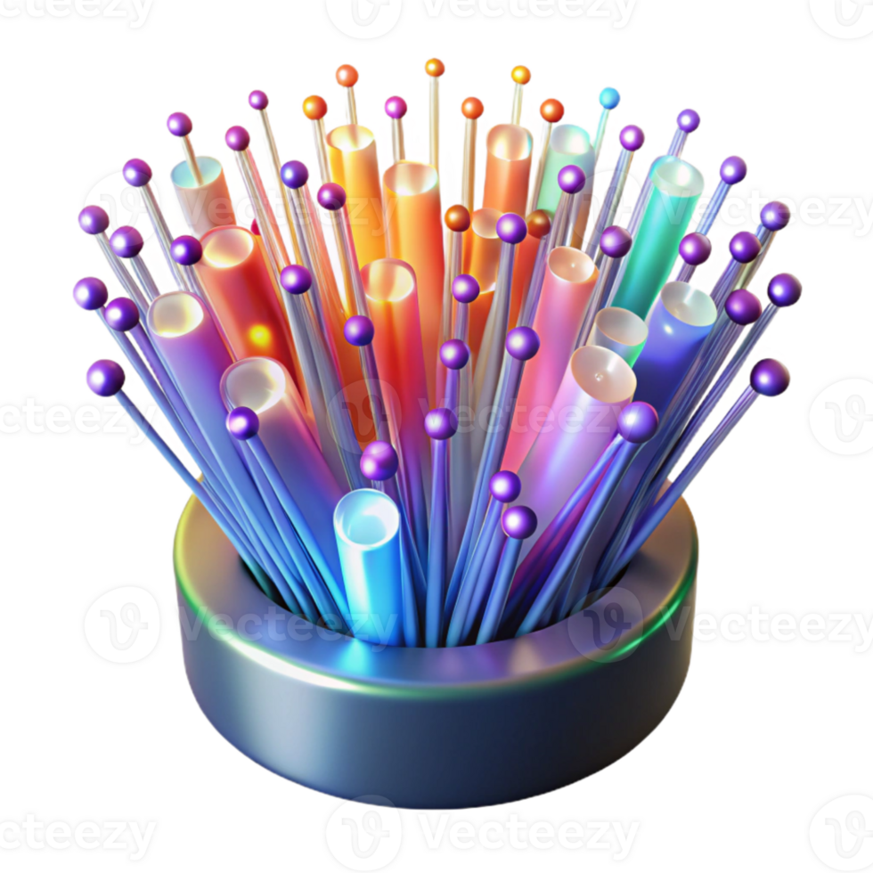 stunning abstract A network of fiber optic cables transmitting data, each cable glowing with a different color, lit by a dynamic, shifting light. Abstract style original png