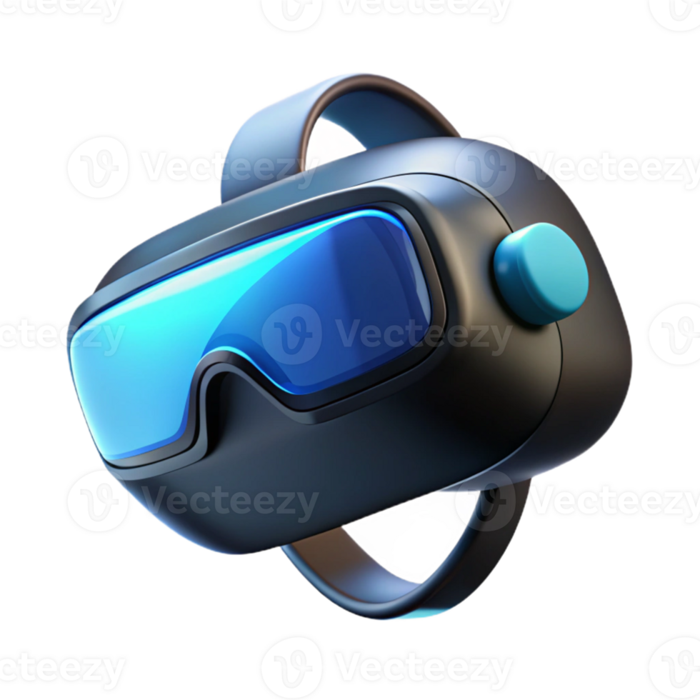 wonderful creative A virtual reality headset floating in mid-air, sleek black design, soft blue light emanating from the lenses, product photography style professional png