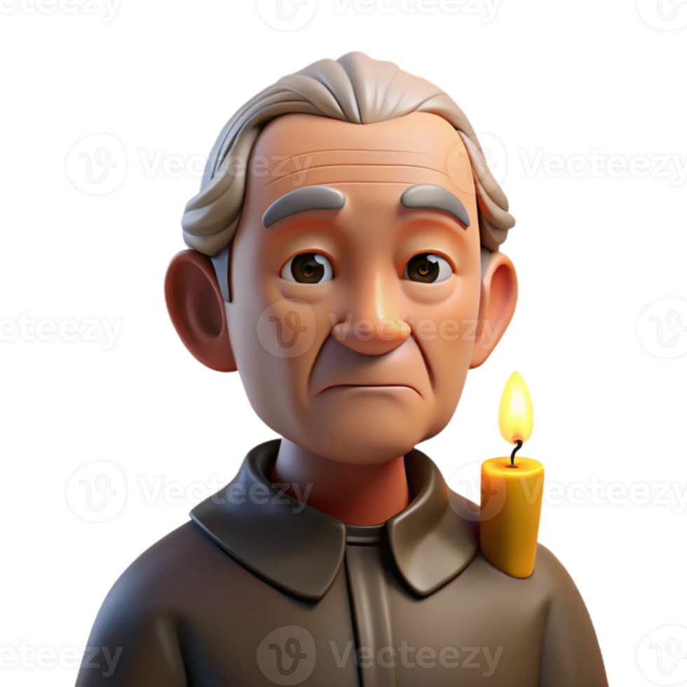 beautiful classic Portrait of an elderly man with deep wrinkles and a thoughtful expression, illuminated by a single candle, in the style of a Caravaggio painting high resolution png