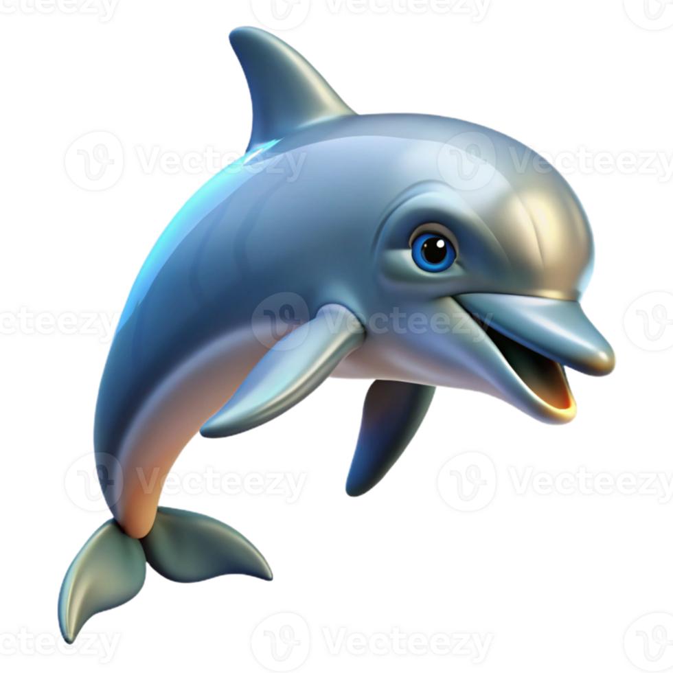 beautiful creative Portrait of a playful dolphin leaping from the water, lit by sunlight, realistic animal portrait style professional png