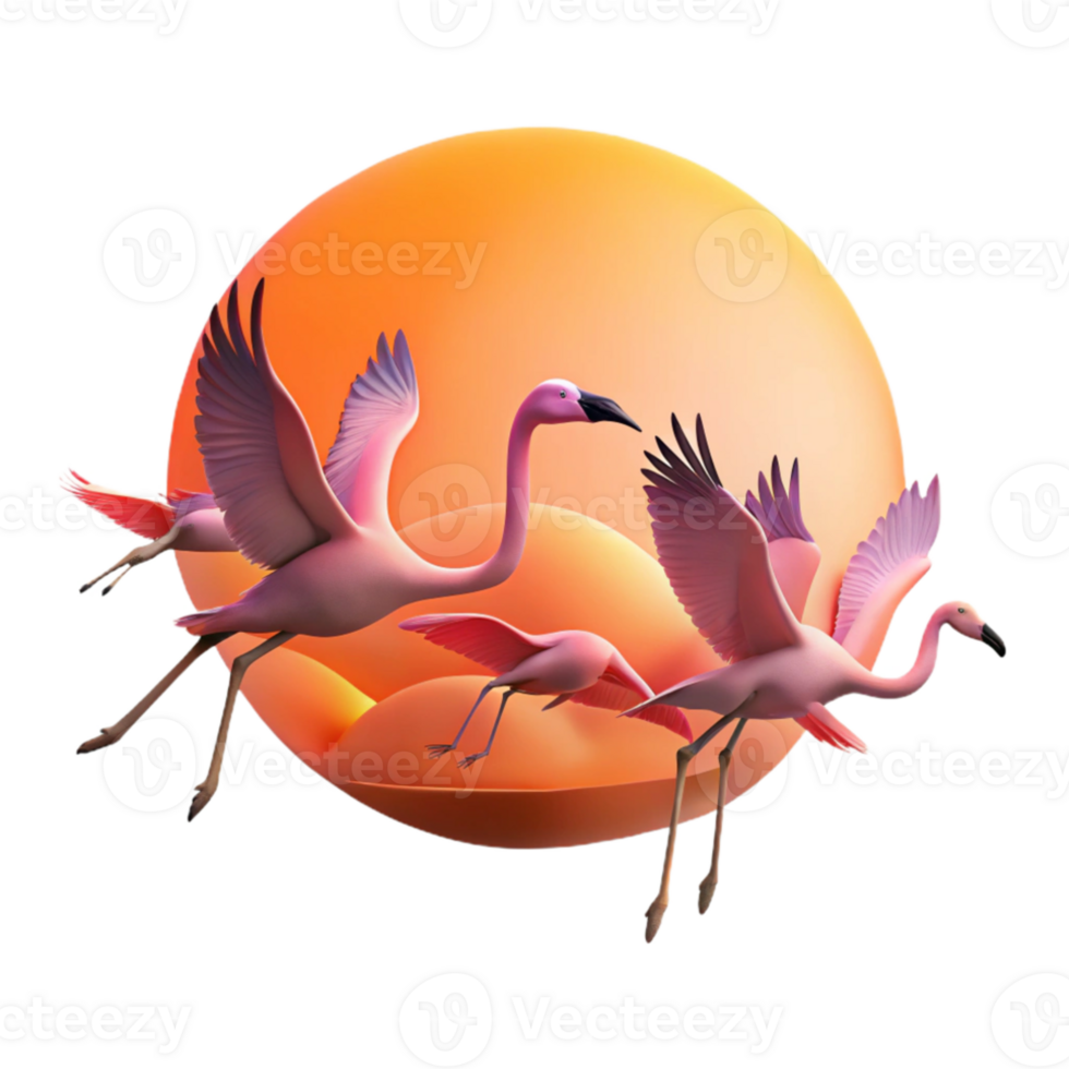 impressive minimalist A flock of flamingos taking flight, silhouette against a vibrant sunrise, minimalist style genuine png