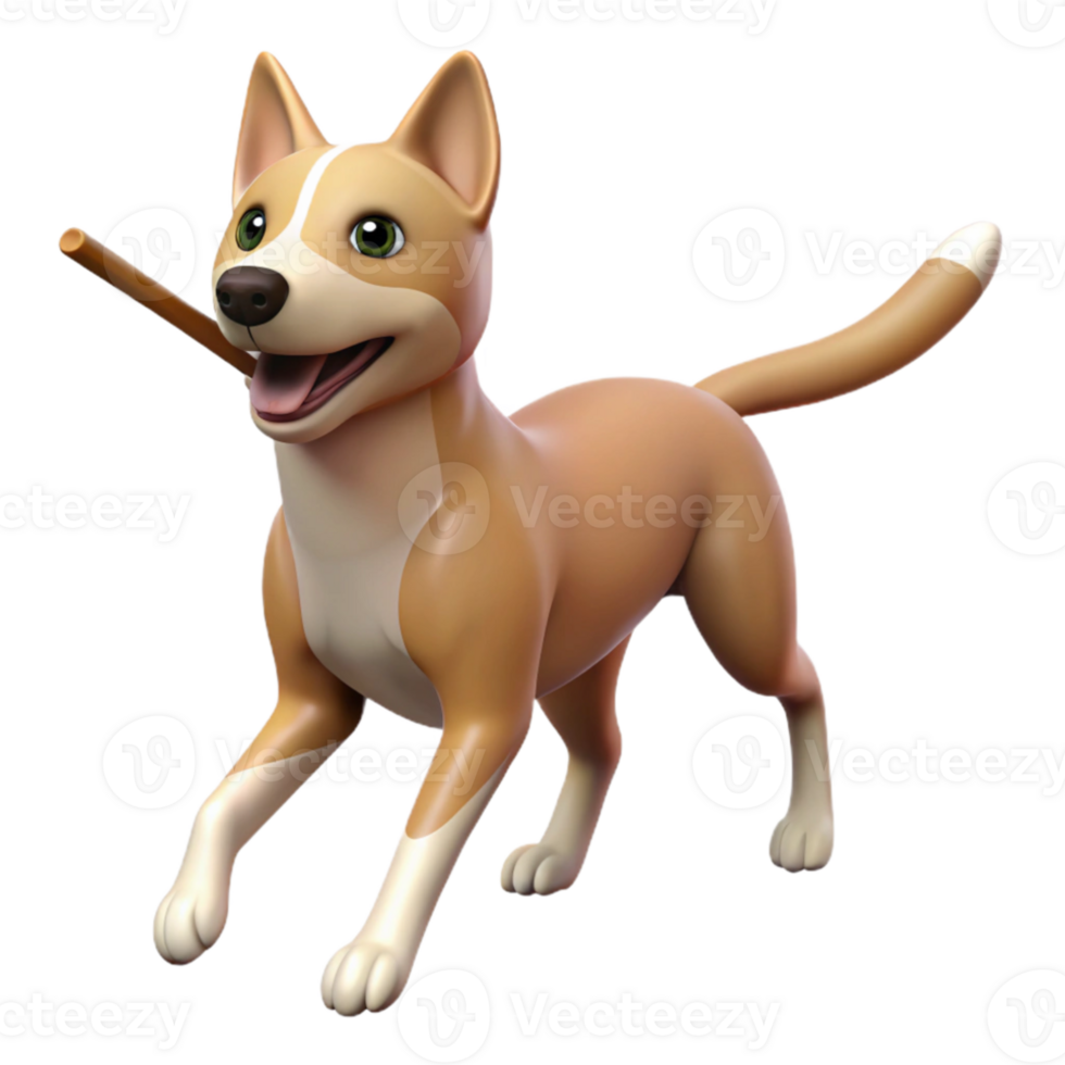 vibrant rustic A loyal dog fetching a stick, action shot, dynamic pose detailed png
