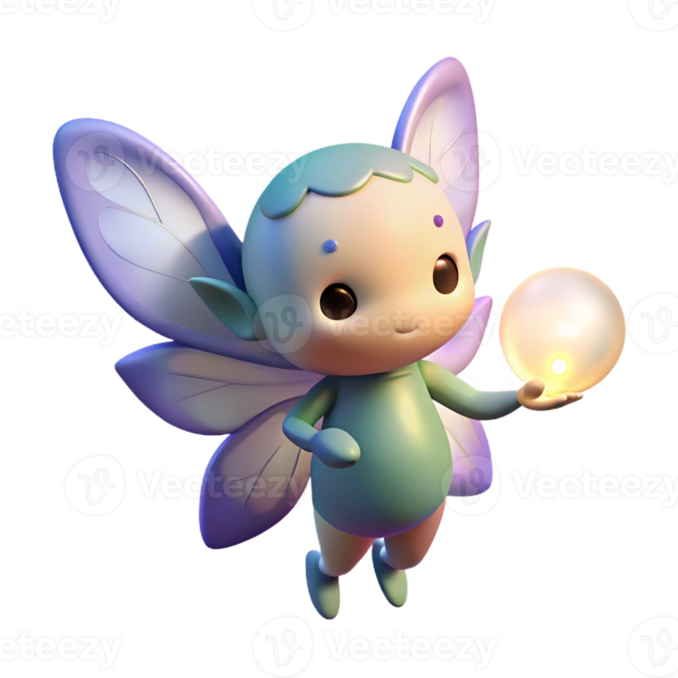 stunning contemporary A tiny sprite with iridescent butterfly wings, carrying a glowing orb of sunlight, under a soft morning glow, in a whimsical children's book illustration style genuine png