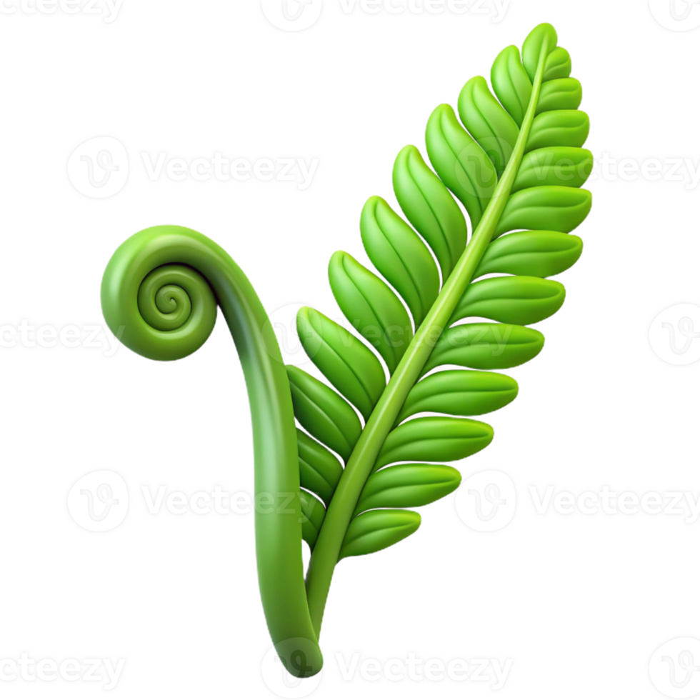magnificent minimalist A single, perfect green fern frond unfurling, soft lighting, delicate, botanical illustration style, exclusive png