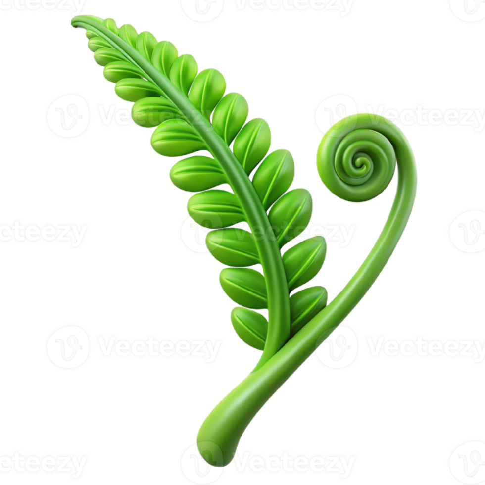magnificent modern A single, perfect green fern frond unfurling, soft lighting, delicate, botanical illustration style, high resolution png