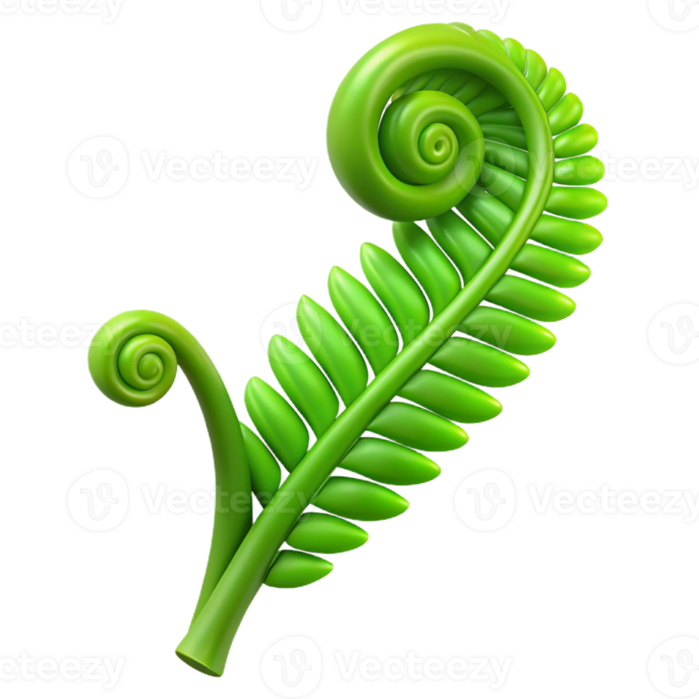 beautiful classic A single, perfect green fern frond unfurling, soft lighting, delicate, botanical illustration style, exclusive png