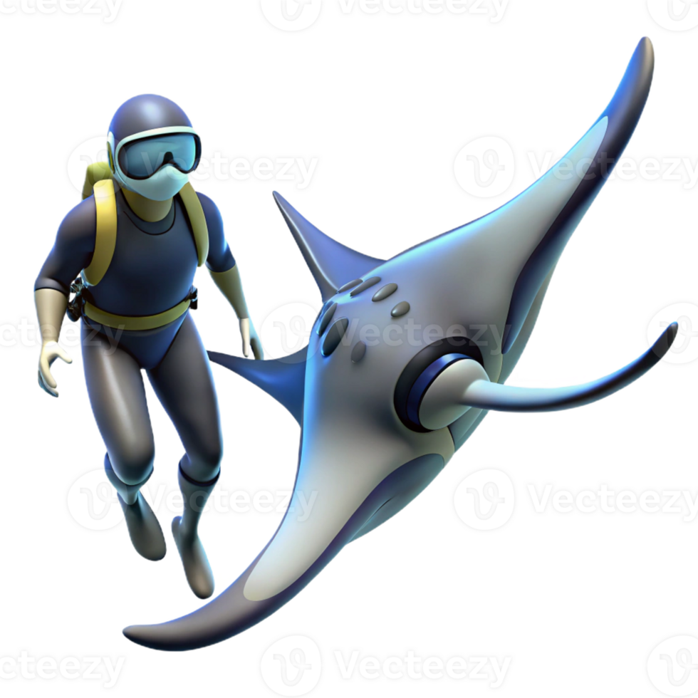 beautiful classic A diver encountering a giant manta ray, serene, underwater photography style original png