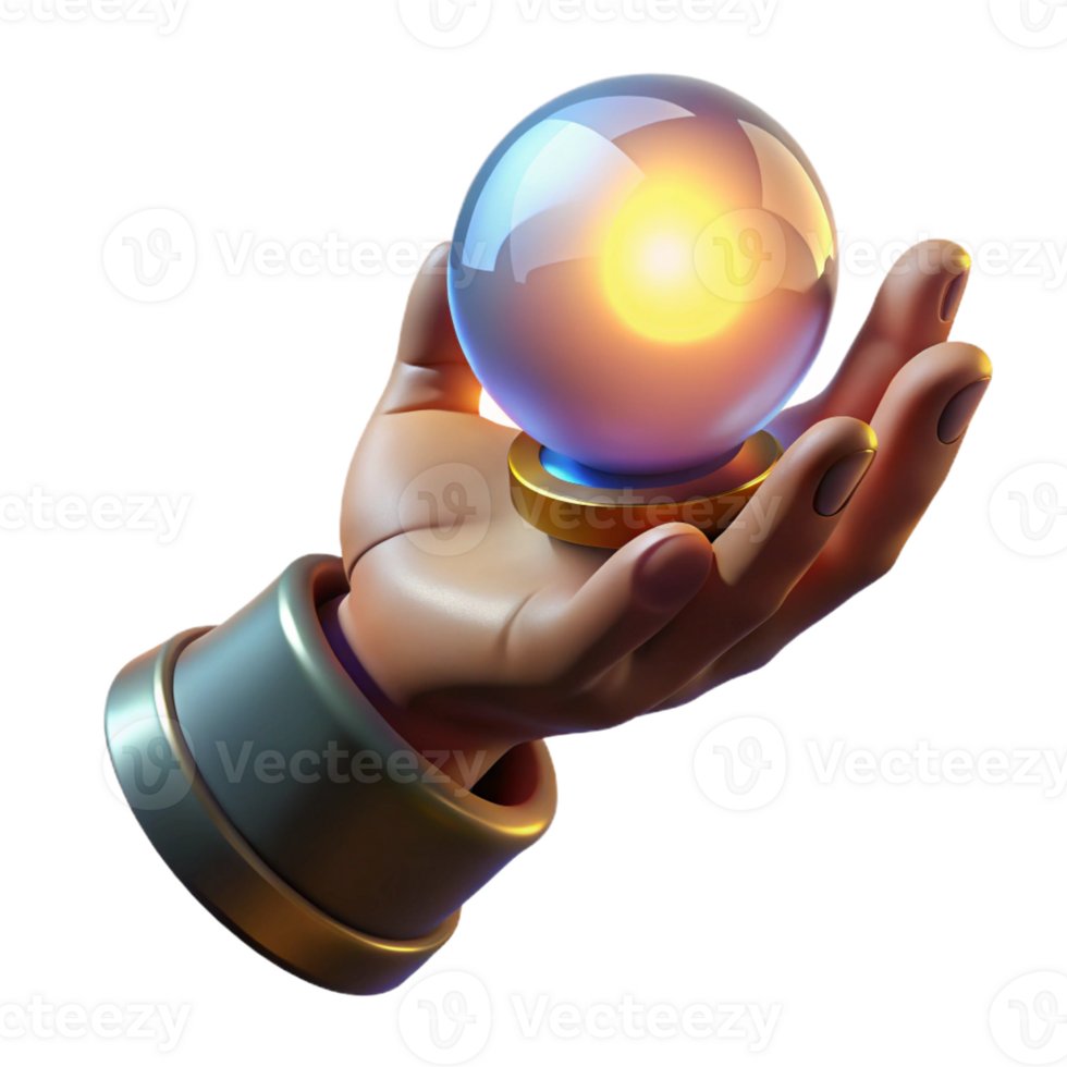 dramatic modern A wizened hand holding a glowing orb of prophecy, intricate details on the hand and orb, Rembrandt lighting, realistic style 4K png
