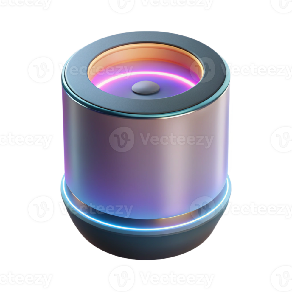 elegant abstract A levitating smart speaker, emitting holographic sound waves, minimalist design original png