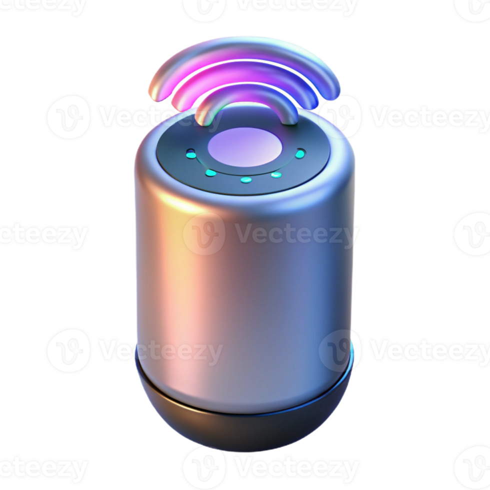 stunning traditional A levitating smart speaker, emitting holographic sound waves, minimalist design 4K png