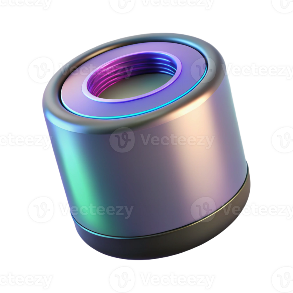 serene modern A levitating smart speaker, emitting holographic sound waves, minimalist design premium png