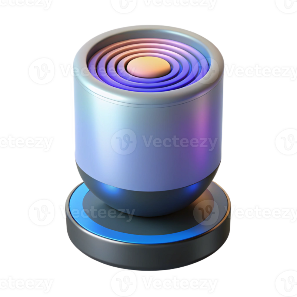 impressive abstract A levitating smart speaker, emitting holographic sound waves, minimalist design original png