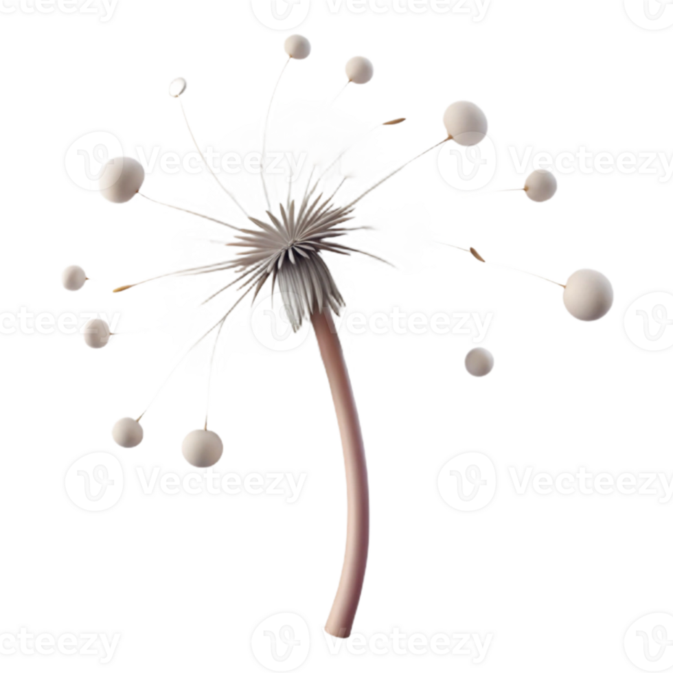 impressive classic A single dandelion seedhead with seeds blowing in the wind, delicate, ethereal, soft focus professional png