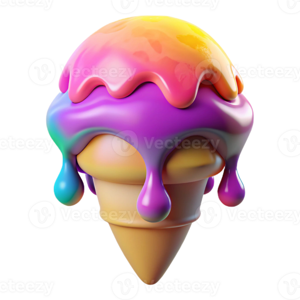 dramatic classic A melting ice cream cone dripping with vibrant, fluorescent paint, in a pop art style, exclusive png