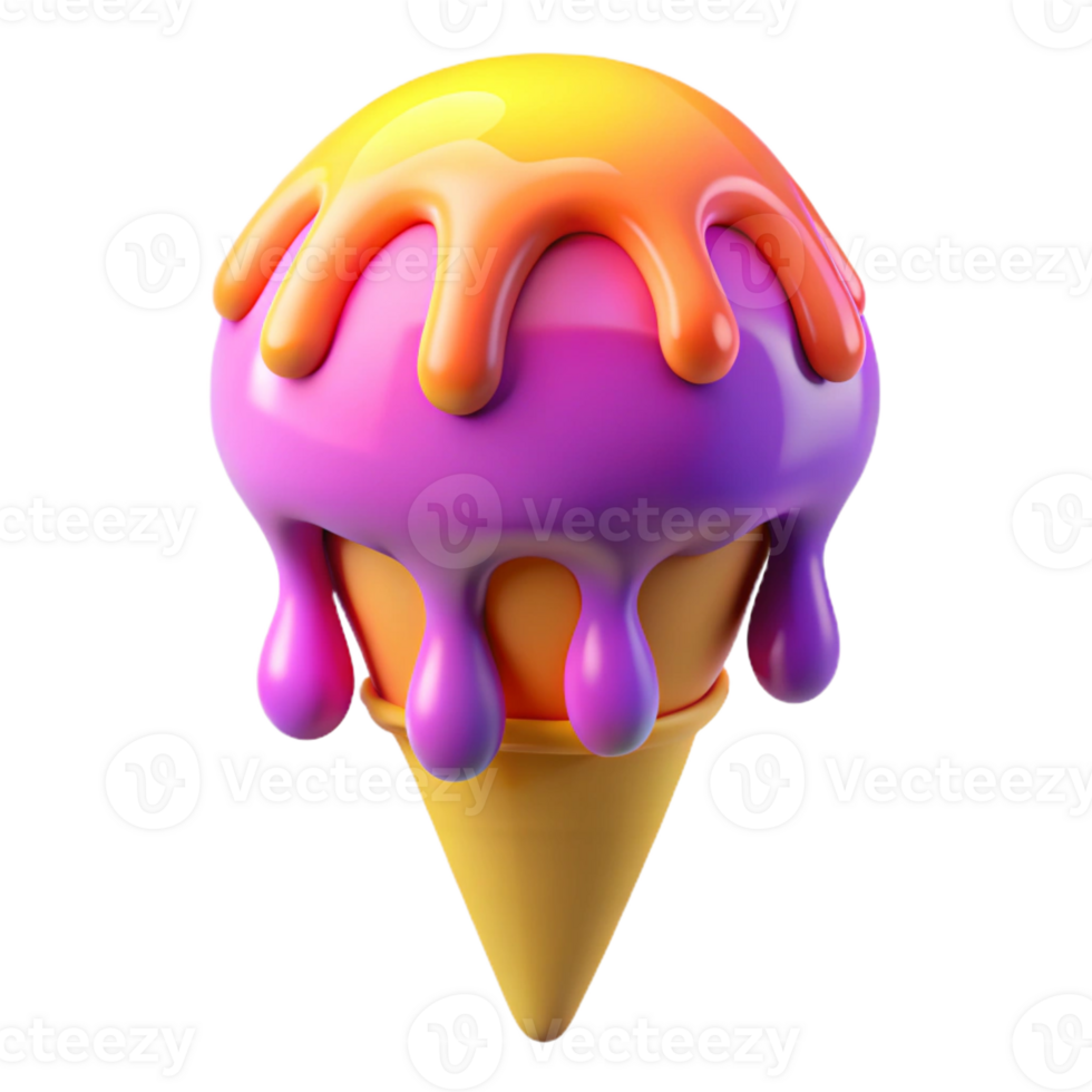 vibrant abstract A melting ice cream cone dripping with vibrant, fluorescent paint, in a pop art style, premium png
