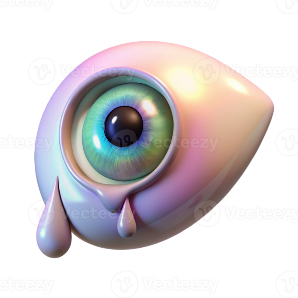 impressive artistic A giant, iridescent eye weeping tears of light, in a surrealist style, professional png