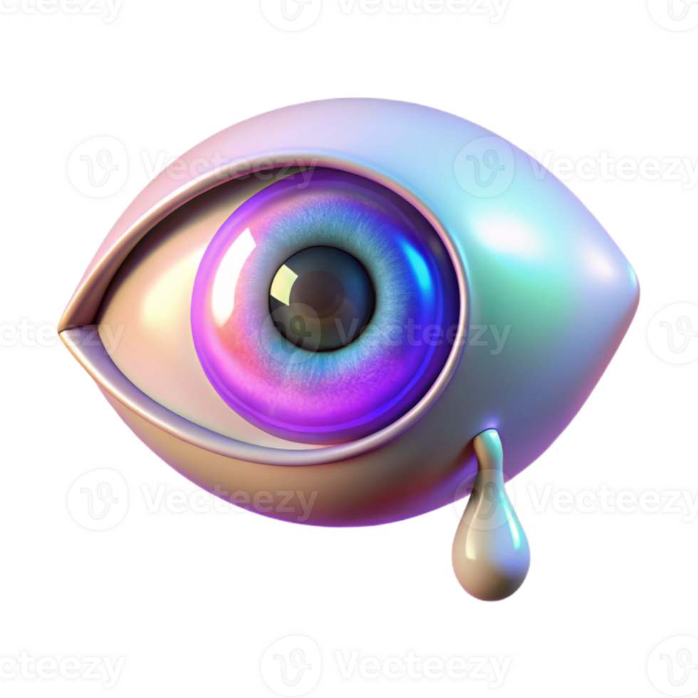 dramatic abstract A giant, iridescent eye weeping tears of light, in a surrealist style, high quality png