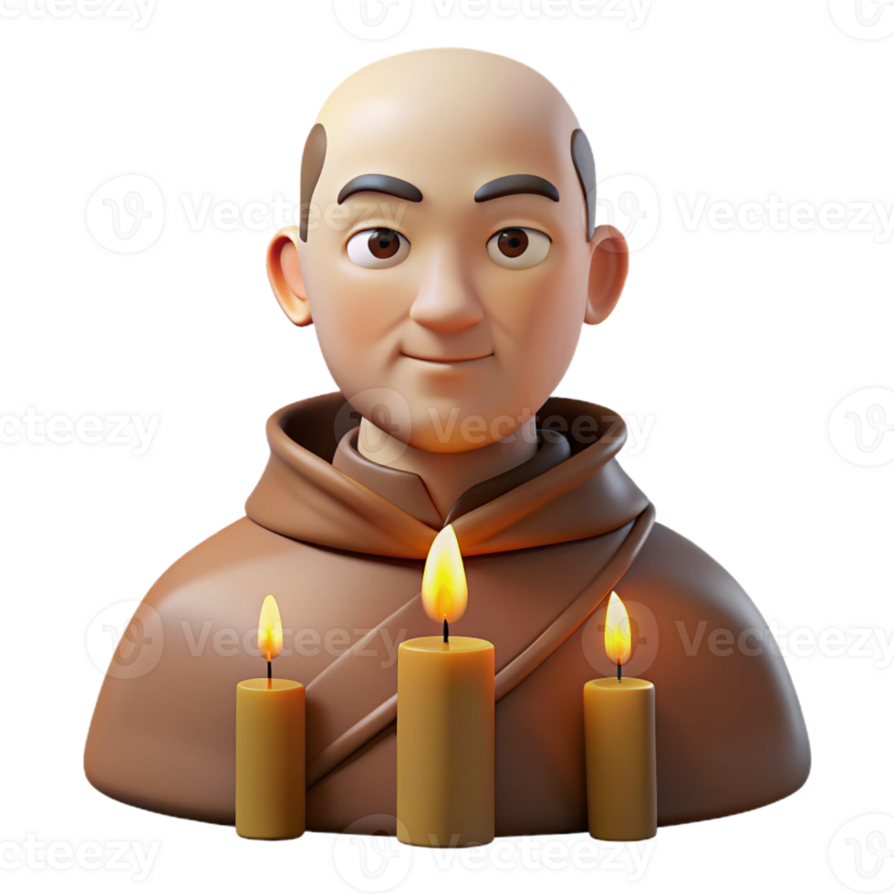 dramatic classic Portrait of a serene monk with a peaceful expression, illuminated by the soft glow of candles, styled as a classical Renaissance painting 4K png