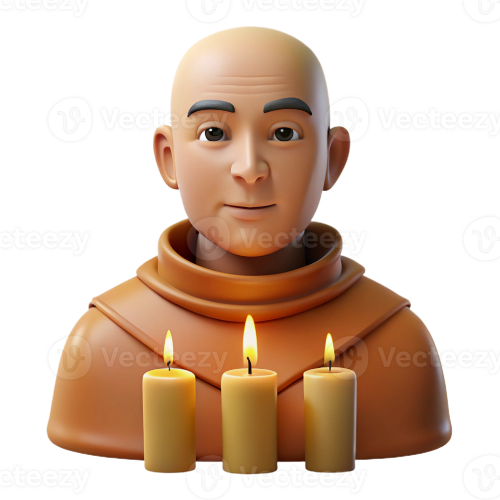 dramatic modern Portrait of a serene monk with a peaceful expression, illuminated by the soft glow of candles, styled as a classical Renaissance painting exclusive png