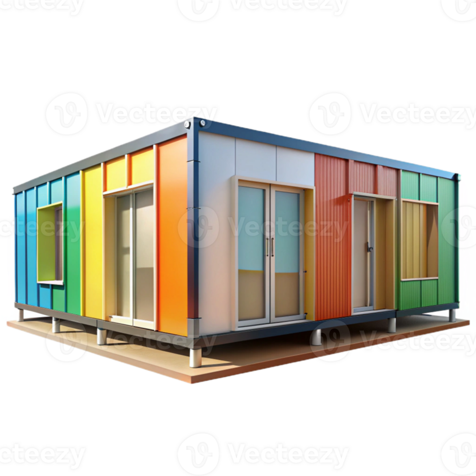 wonderful classic Prefabricated modular housing units, colorful panels, minimalist design, bright daylight, architectural render genuine png