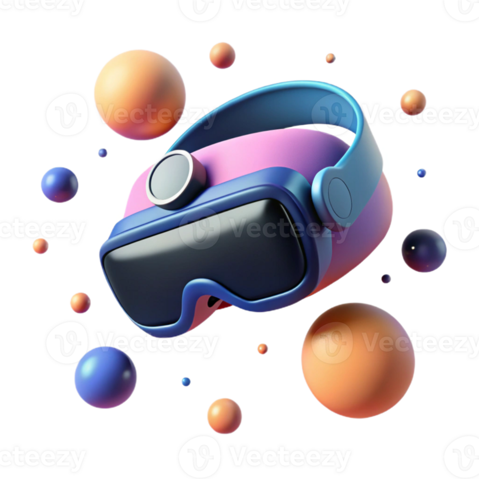 elegant artistic A virtual reality headset floating in zero gravity, surrounded by digital particles, surrealism style genuine png