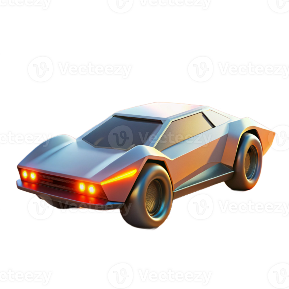 extraordinary minimalist A futuristic vehicle speeding through a desert landscape, sleek design and glowing headlights, sunset lighting with orange and red hues, cyberpunk style authentic png