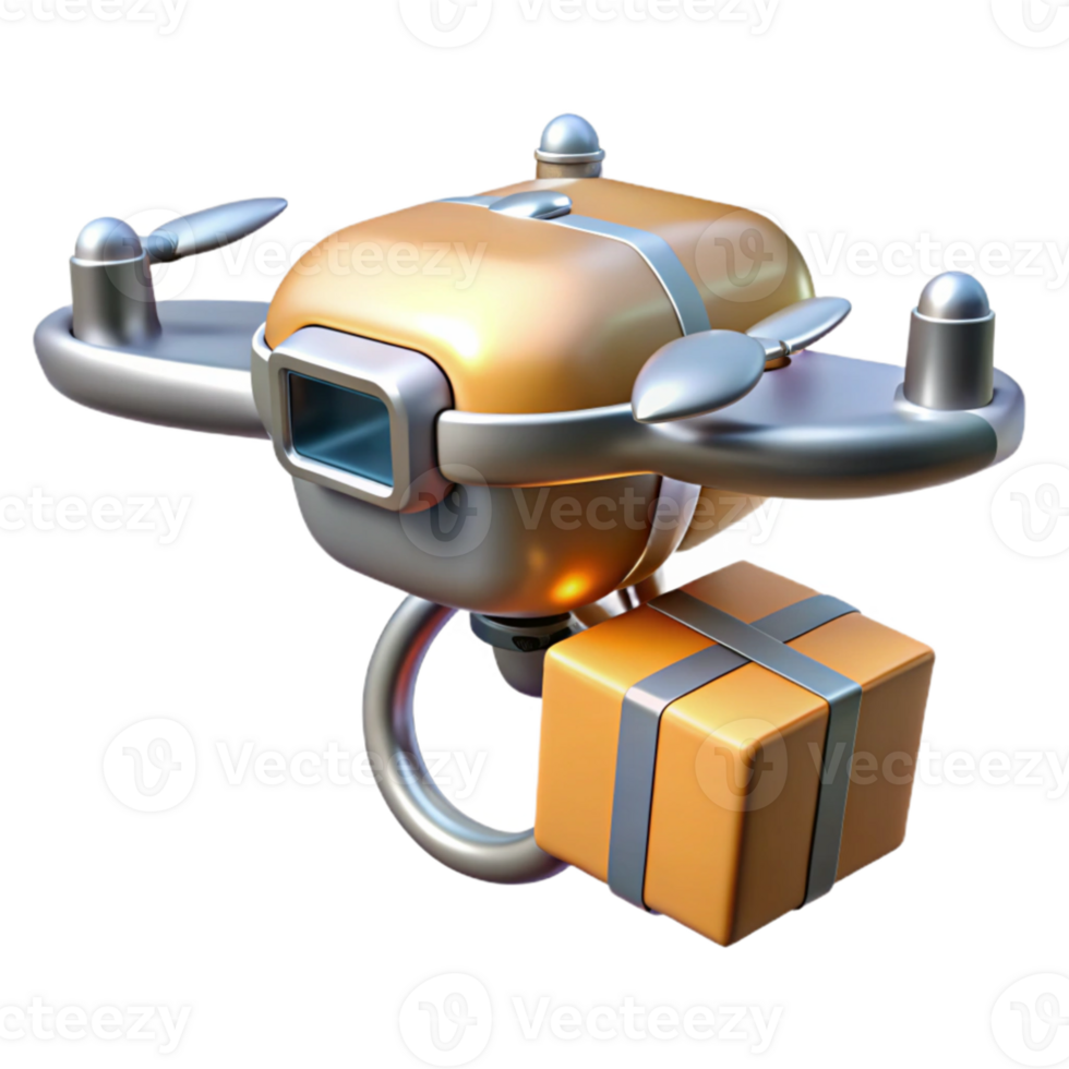 beautiful rustic A futuristic drone delivering a package, sleek design and metallic finish, bright daylight, photorealistic style 4K png