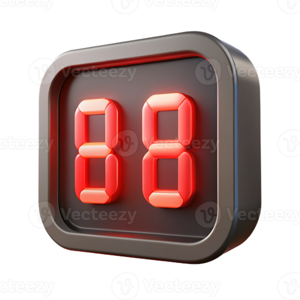 impressive minimalist A digital clock counting down to zero, illuminated by flashing red LED lights, in a tense style authentic png