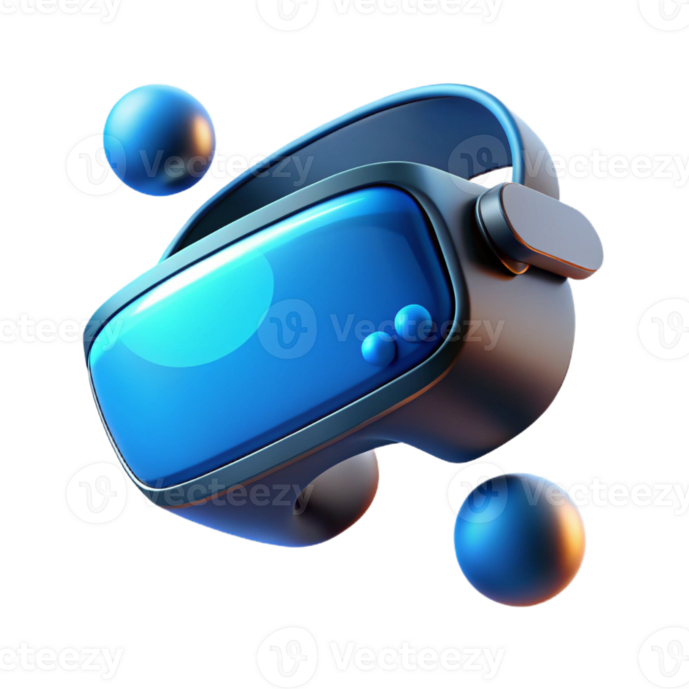 extraordinary creative A virtual reality headset floating in mid-air, glowing blue lenses, sleek design, futuristic style genuine png