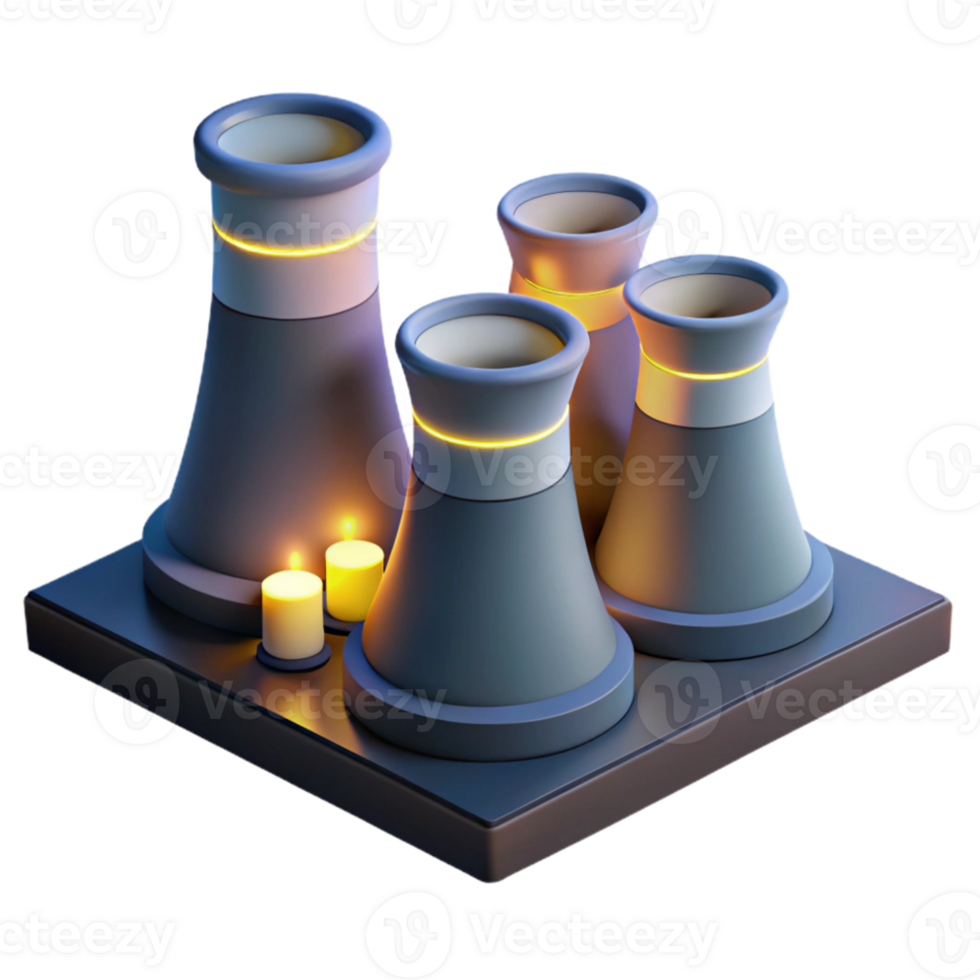 serene creative A nuclear power plant at night, glowing cooling towers, industrial setting, realistic style 4K png