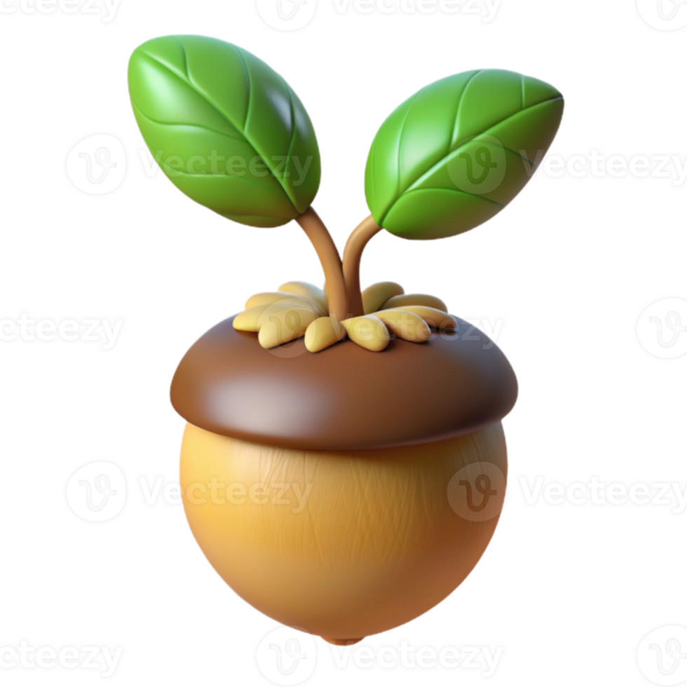 beautiful traditional A sprouting acorn, with a tiny oak tree emerging, soft diffused light, botanical illustration style premium png