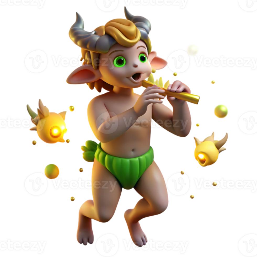 beautiful vintage A mischievous satyr playing a pan flute, surrounded by dancing nymphs, lit by the soft glow of fireflies. Rococo style exclusive png