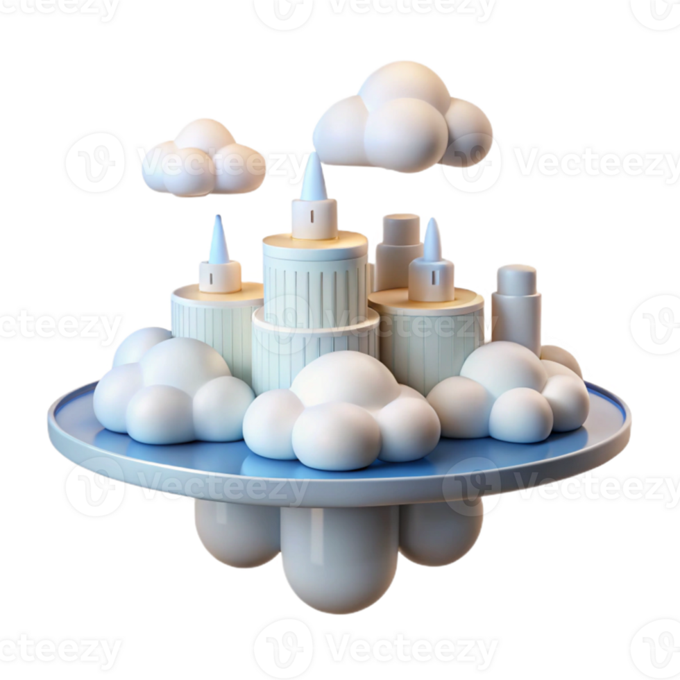 elegant contemporary Cloud city, floating platforms, soft white lighting, dreamlike style high resolution png