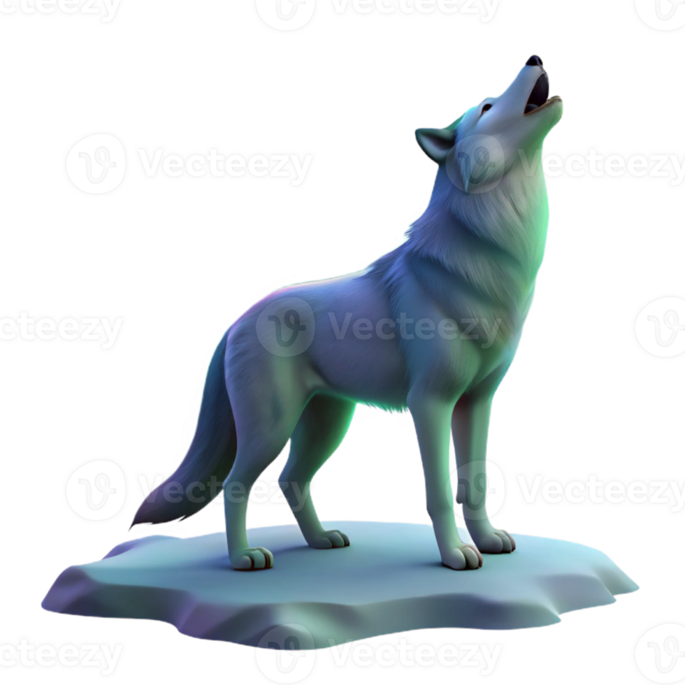 vibrant contemporary A solitary wolf howling at the aurora borealis, illuminated by the ethereal glow, digital painting style high resolution png