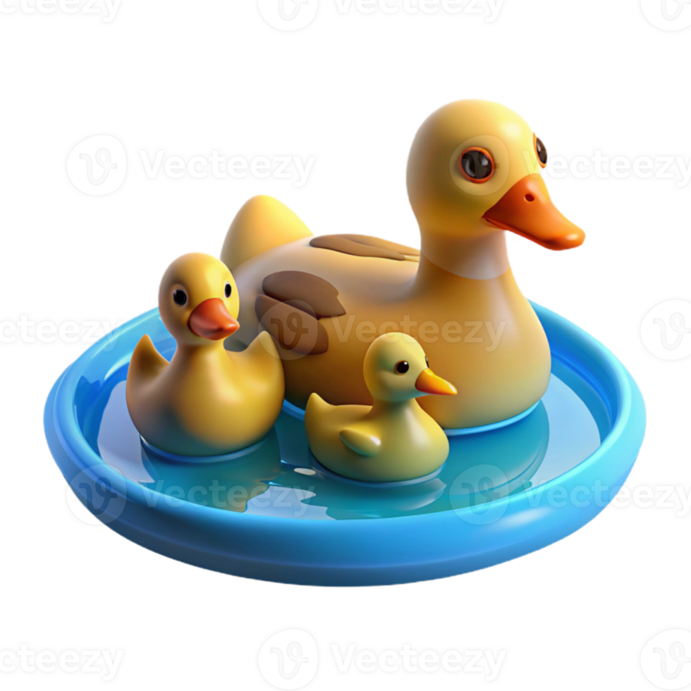 serene rustic A family of ducks swimming in a pond, reflecting the clear blue sky, peaceful and serene style detailed png