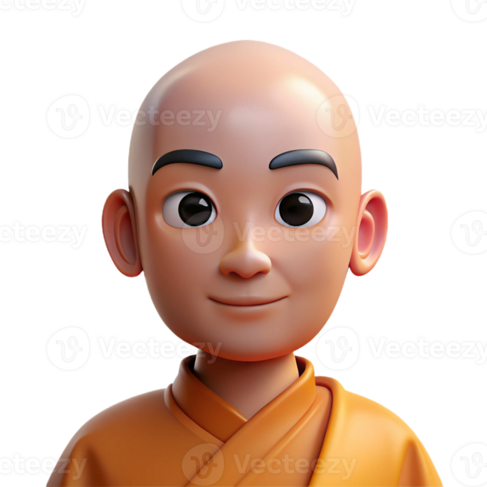 extraordinary creative Portrait of a serene monk with a shaved head and peaceful expression, lit by soft, natural light, in a minimalist style 4K png