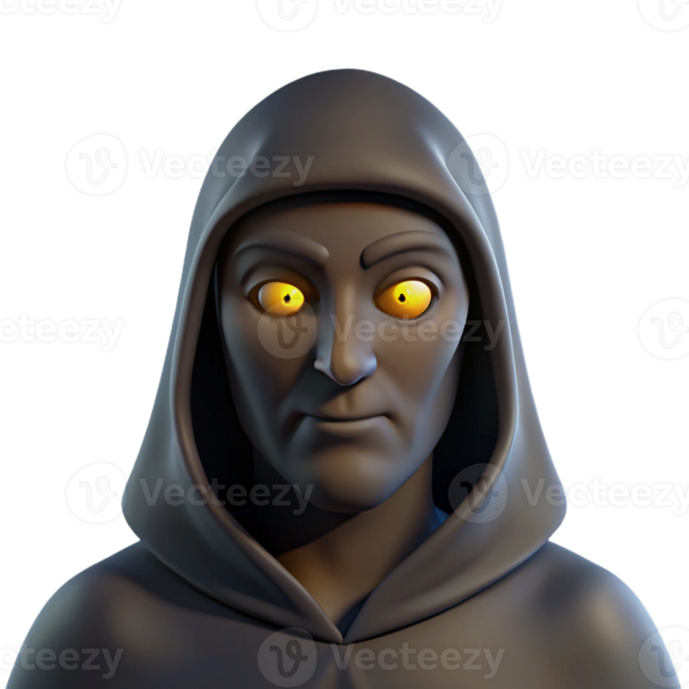 stunning minimalist Portrait of a mysterious figure shrouded in shadows, with only one eye visible, lit by a dim, flickering light, in a noir style high quality png